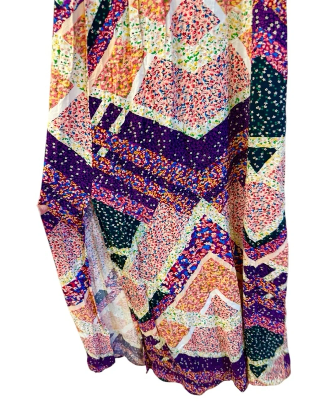 Colorful Sundress Side Slits Floral Slip Maxi Dress- Feminine, Hippie Boho S/M - Picture 11 of 11